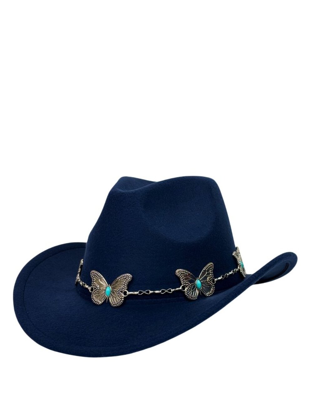 Navy Blue Western Cowboy Hat Butterfly Hat Band Cowgirl Ranch Rodeo Festival